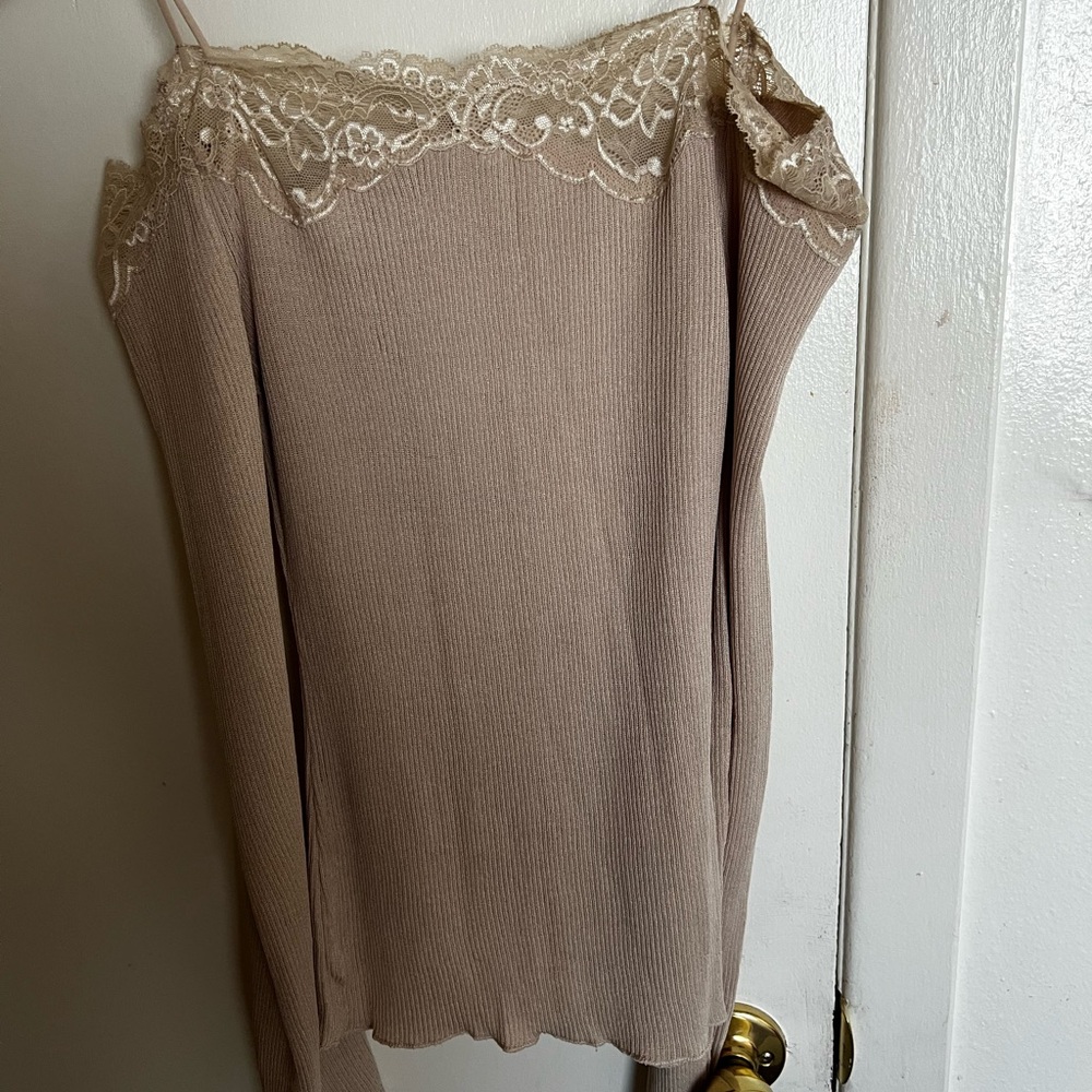 Zara Beige Long Sleeve Lace Top - Picture 4 of 5